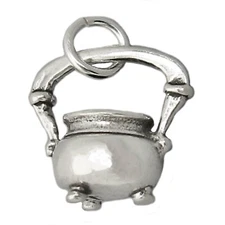 Witch Potion Cauldron Cooking Pot Kettle Vat 3D 925 Solid Sterling Silver Charm