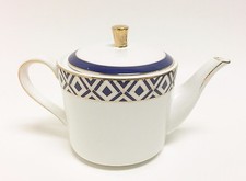 NEW GRACE'S TEAWARE WHITE+NAVY BLUE+GOLD ACCENT TEA+COFFEE POT,TEAPOT 5 CUPS