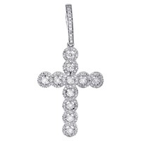 10K WeißGold Rundschliff Diamant Unisex Halo Kreuz ReligiöSer AnhäNger 0,75 Ct.
