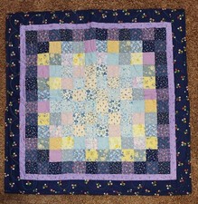 Purple/Blue/Yellow Wall Quilt or Table Topper, Handmade  Machine Quilted, 29 in