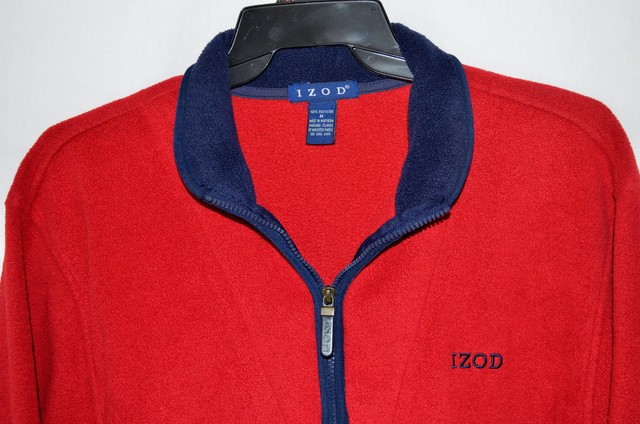 IZOD Fleece 1/4 Zip Pullover Jacket Red w/Navy Trim Men's Medium | eBay