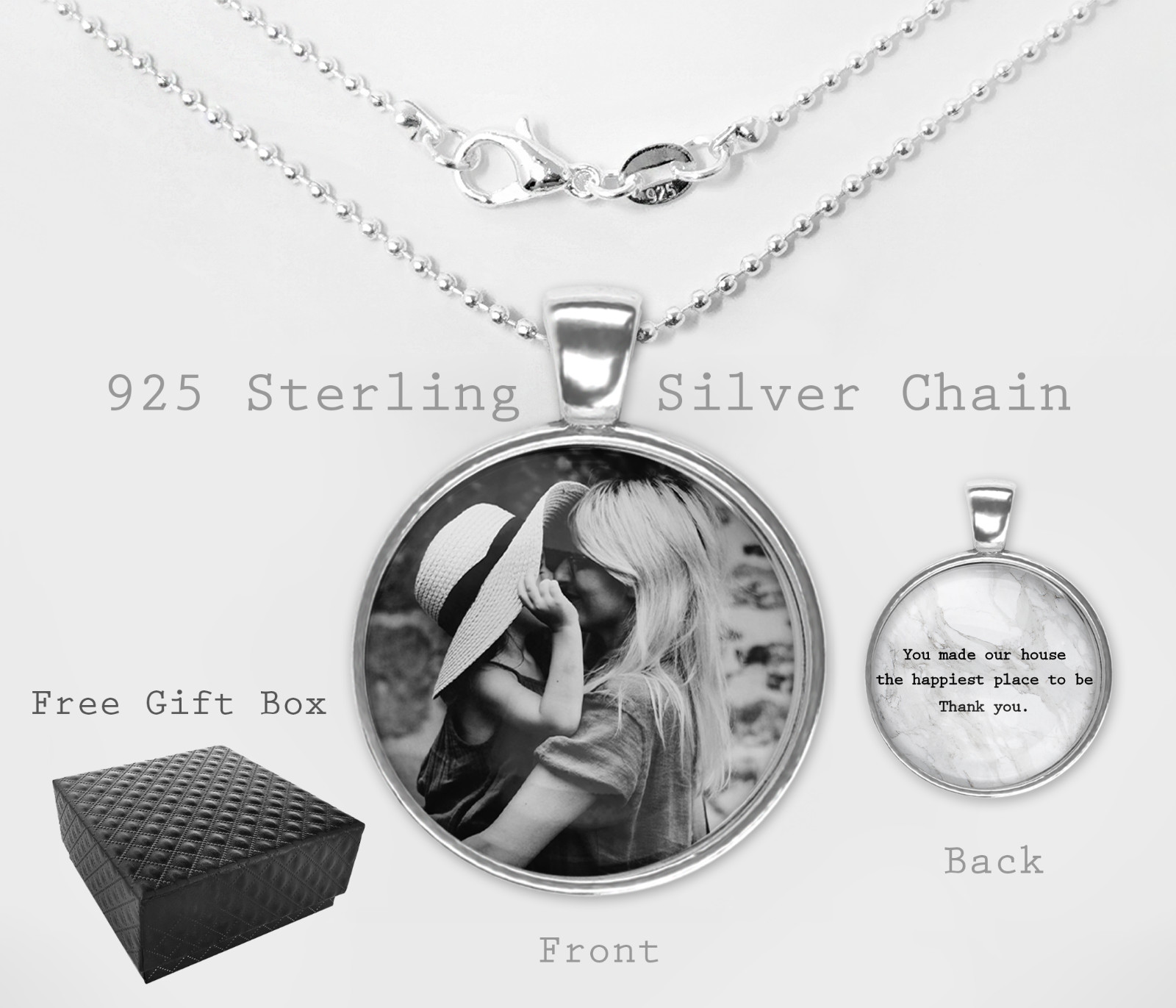 Collana Personalizzata Foto Argento Sterling Doppio Lato Ciondolo OMAGGIO SCATOLA