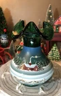 Fenton Art Emerald Green Glass Winter Scene Christmas Log Cabin Vermont Sky Vase