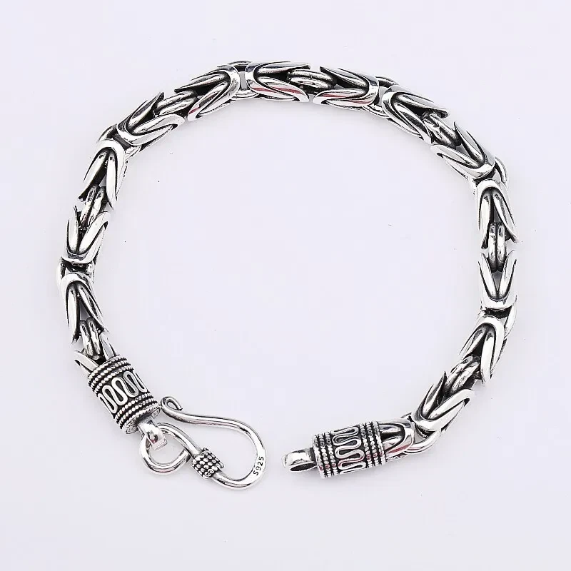 Pure S925 Sterling Silver Chain 4mm/5mm/6mm/7mm Byzantine Link Bracelet 6-9in L - Image 4 of 4