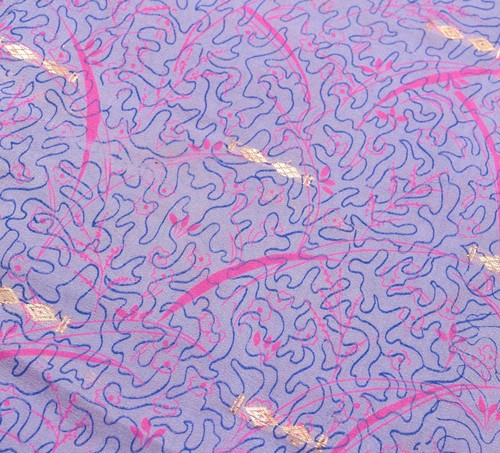 Sushila Vintage Scrap Saree100% Pure Silk Printed Lavender Sari Remnant Fabric - Picture 5 of 11