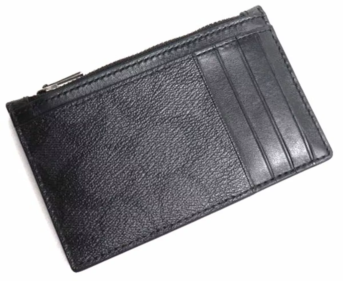COACH Men s Signature Coated Canvas Refined Calf Leather Zip Card Case Blk NWT