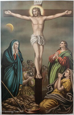 Rare Antique Kurz & Allison Christ Crucifixion Lithograph 19th
