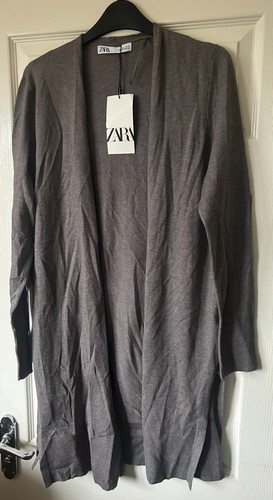 BNWT Grey ZARA Fine Knit Long Open Front Cardigan L 12/14