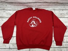 VTGHappy Holidays Snowman Willie Sledding 1990s Red Crewneck Sweatshirt - Sz L