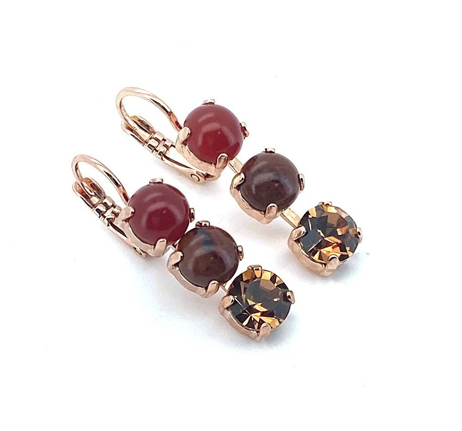 Pendientes Por Mariana Mujer Hermosos Tres Piedras 7 mm Cristales Swarovski Foto 2 de 4