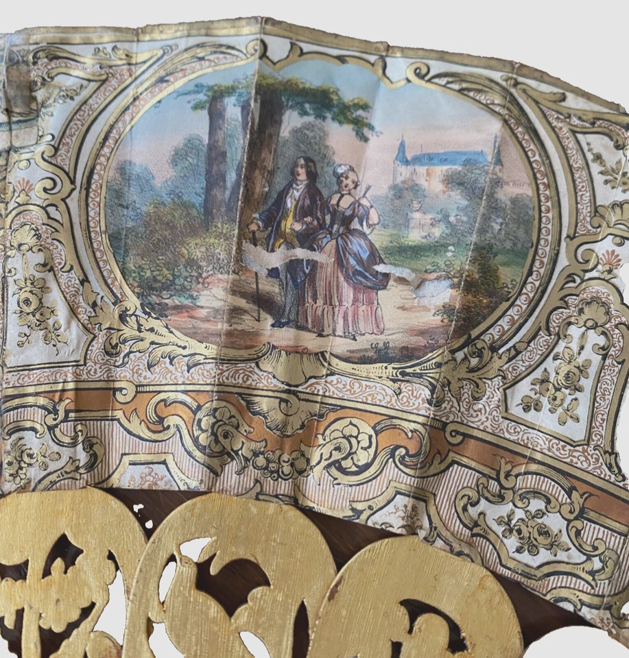 Antique Italian Hand Painted Fan with Carved Sticks XX374 - Image 4 of 4