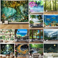 3D Wall Hanging Landscape Flower Forest Tapestry Bedspread Backdrop Large Room