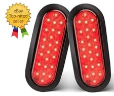 6 Inch Oval Red LED Trailer Tail Lights 2PCS, Super Bright 24LEDs Oval 6" Brake