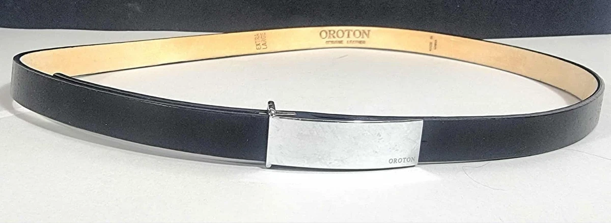 Oroton Black Leather Belt Gold Tone Logo Buckle Made in Australia Size Small Oroton Belt Steerhide Leather Men main image 2