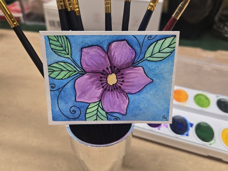 ACEO Original Painting flower Artist Trading Card ATC by RyAnn Myers mockryann