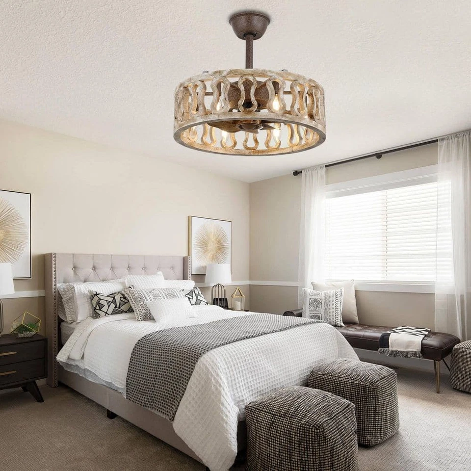 Oaks Aura Banff 18" Farmhouse Indoor Tan 6-Light Wooden Ceiling Fan Rustic - Image 4 of 4