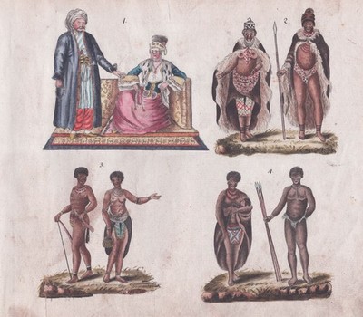 Afrika Africa costumes Trachten original Aquarell watercolor drawing 1800