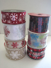 Lot of 7 wired ribbon w/ snowflakes red white...