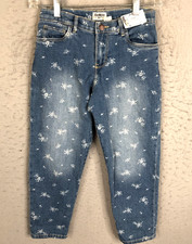 Osh Kosh B'Gosh Jeans Girls 8 Blue White Floral Wash Out Thigh Boho NEW