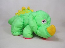 Vintage 1992 Puffalump Neon green Dinosaur plush "roars" 17" long Fisher Price