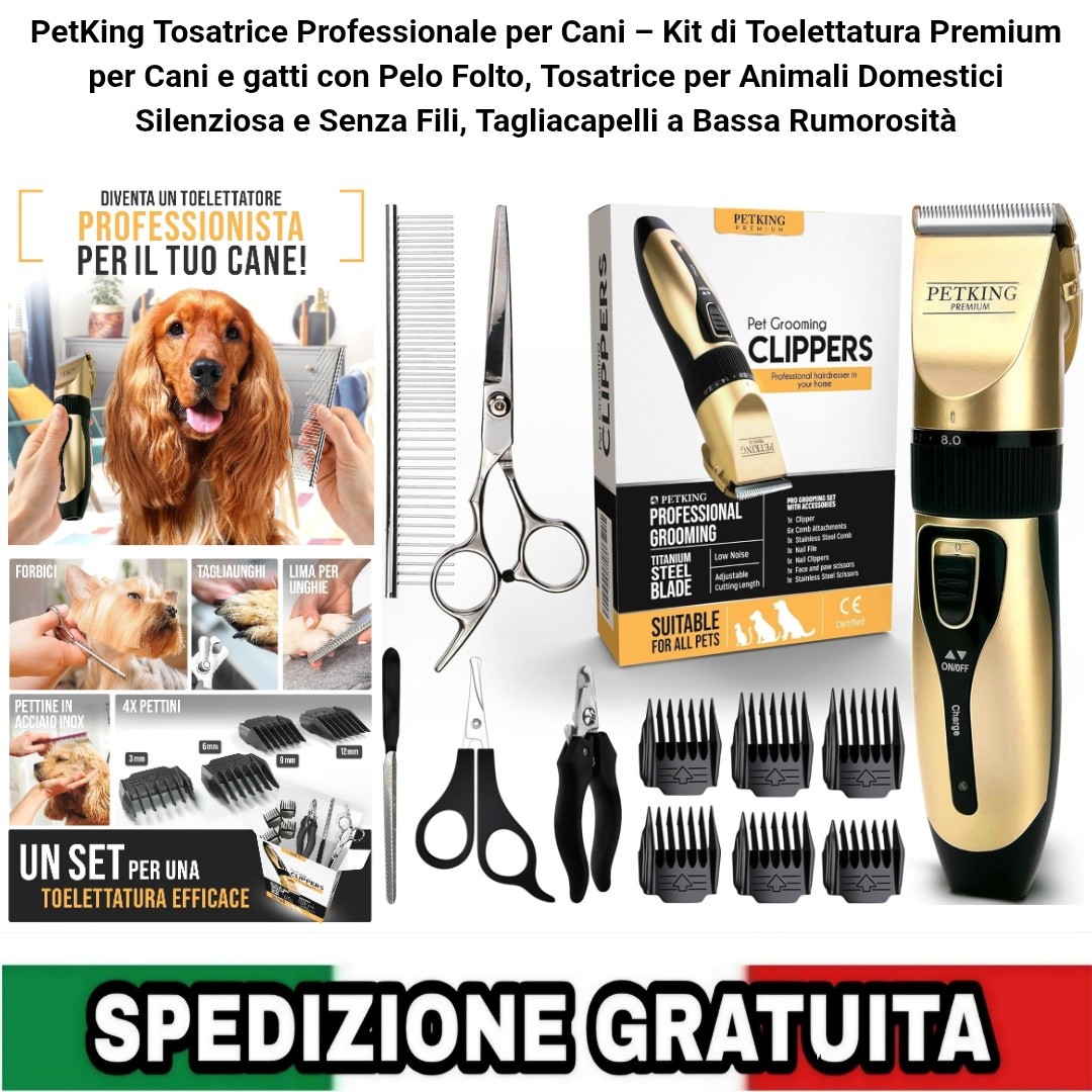 Kit Toelettatura Professionale Cani e Gatti, Tosatrice Tagliaunghie + Accessori