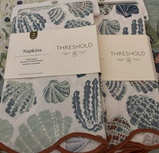 🥥 Threshold Coastal Shells 2pk Napkins 18” X 18” New Aqua Green
