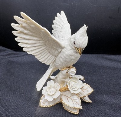 RARE! Lenox Ivory Garden Birds Classic Cardinal Figurine Gold Trim~Ex Cond