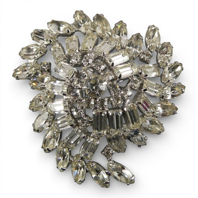 #ad Kramer New York 1950s Silver Tone Clear Rhinestone Brooch Signed Vintage Bridal $42.00