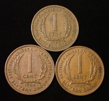 British Caribbean Territories 1 Cent 1963, 1964, 1965 Lot of 3 Coins WCA 318