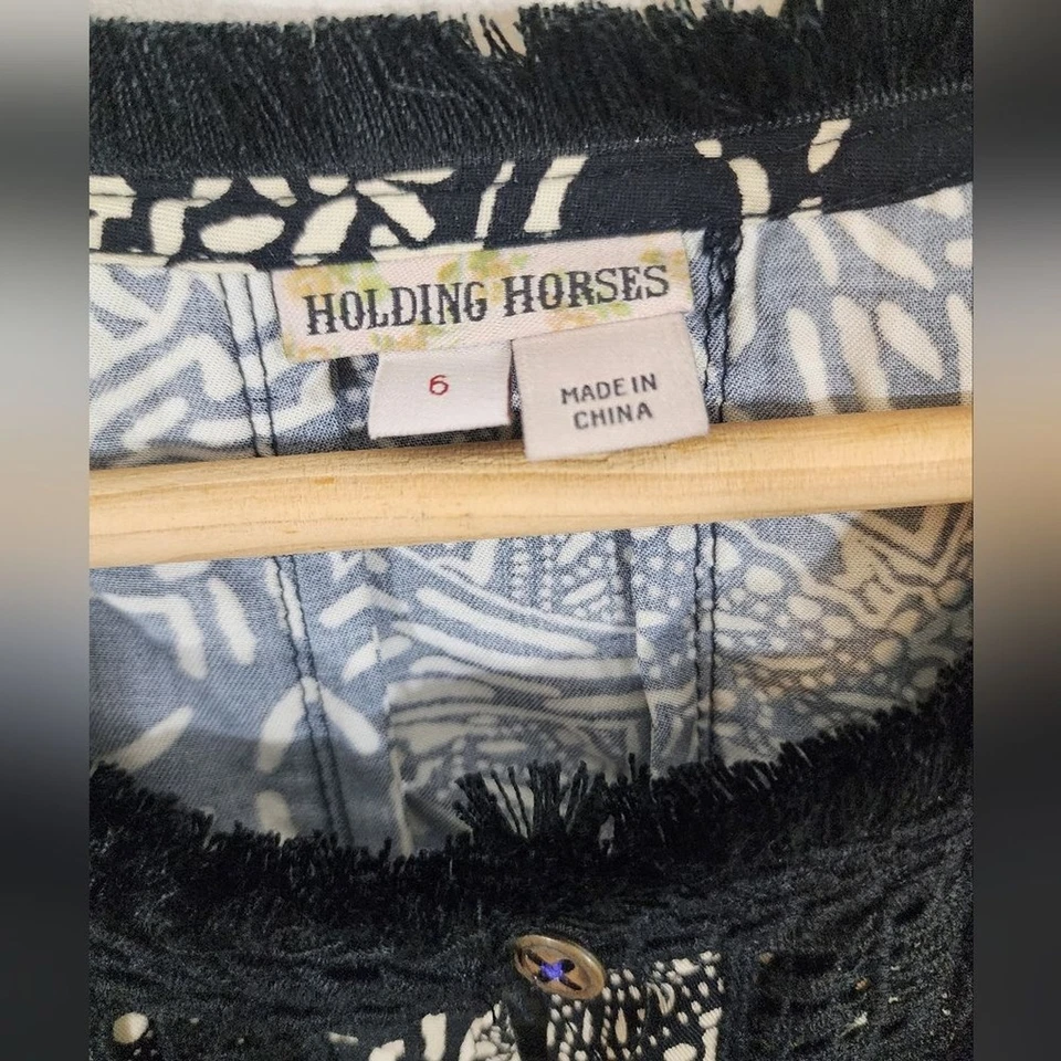 Vestido Anthropologie Holding Horses Floral Midi Negro Beige 6 Boho Otoño Occidental Foto 4 de 4