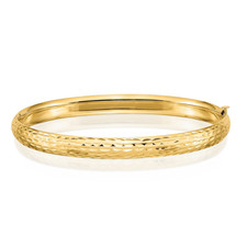 14K Solid Yellow Gold Childrens Hinged Bangle Bracelet 4 inch Polished, Textured