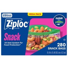 Full Case, 9 Packs/280ct, 2520 Total Ziploc Snack Plastic Food Storage Bags