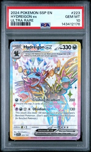 2024 POKEMON SSP EN-SURGING SPARKS ULTRA RARE #223 HYDREIGON EX PSA 10