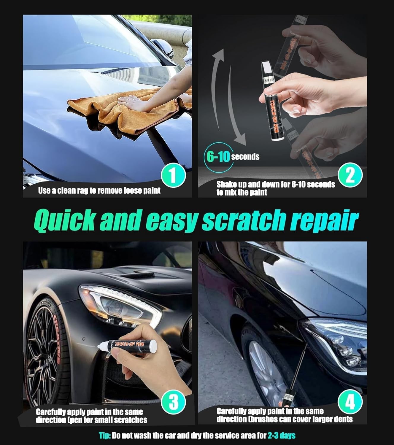 Black Touch Up Paint for Cars, Car Scratch Repair, Premium Automotive Scratch