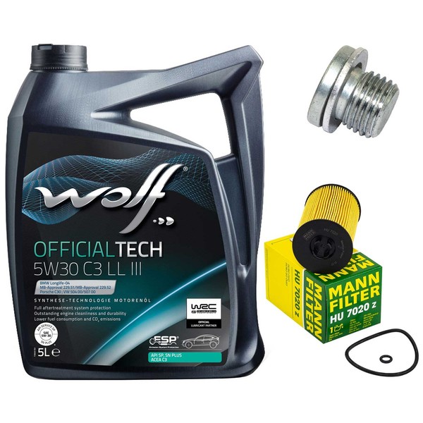 MotoröL Filter Set Wolf oil 5W30 5 Liter + Schraube FüR VW Tiguan Passat 2.0 TDI-image