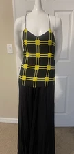 TIBI NEW YORK SILK  RACER BACK CAMISOLE size 2 NWOT Black With Yellow Geometric