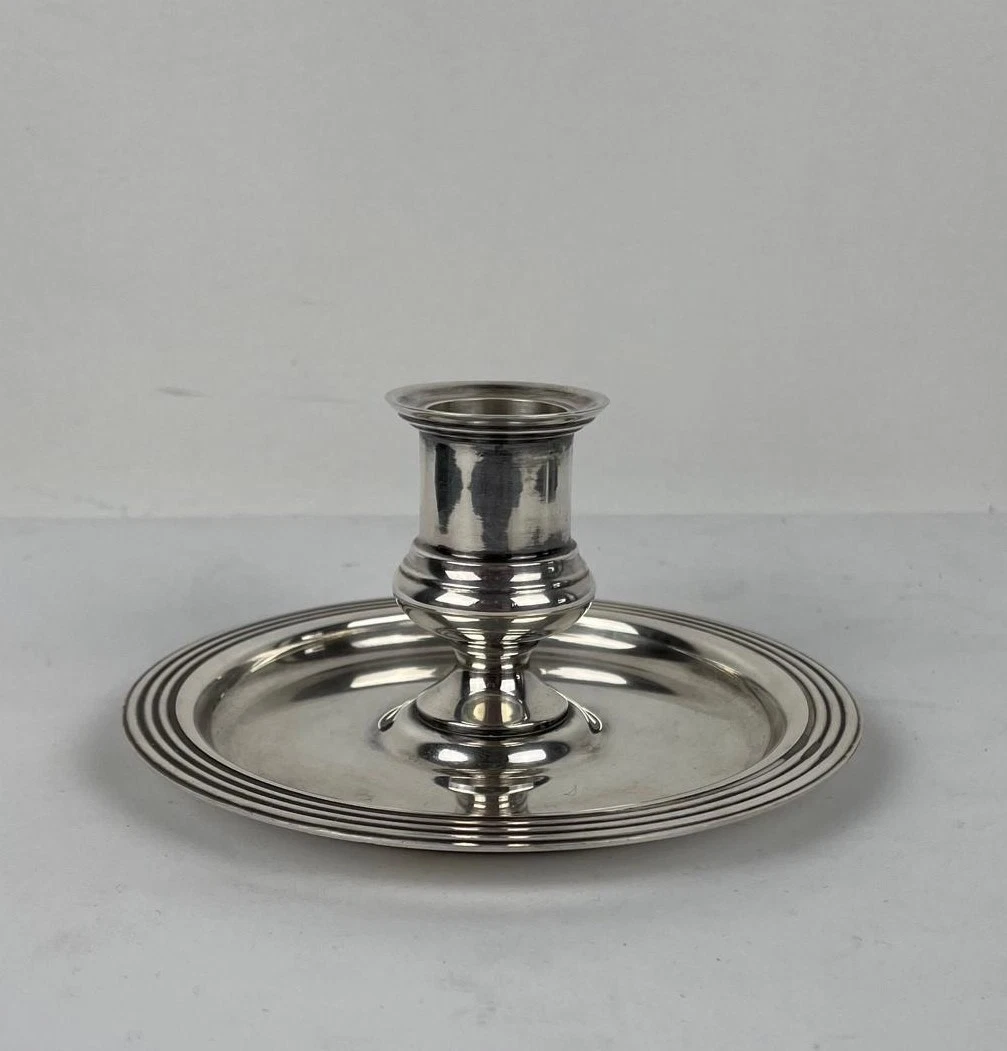 2x Bougeoirs de luxe en métal argenté pour bougies piliers de 7-8 cm