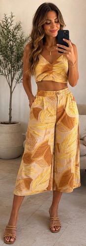 Size Med - Amuse Society Women’s 3 -Piece Tropical Wide-Leg Pants