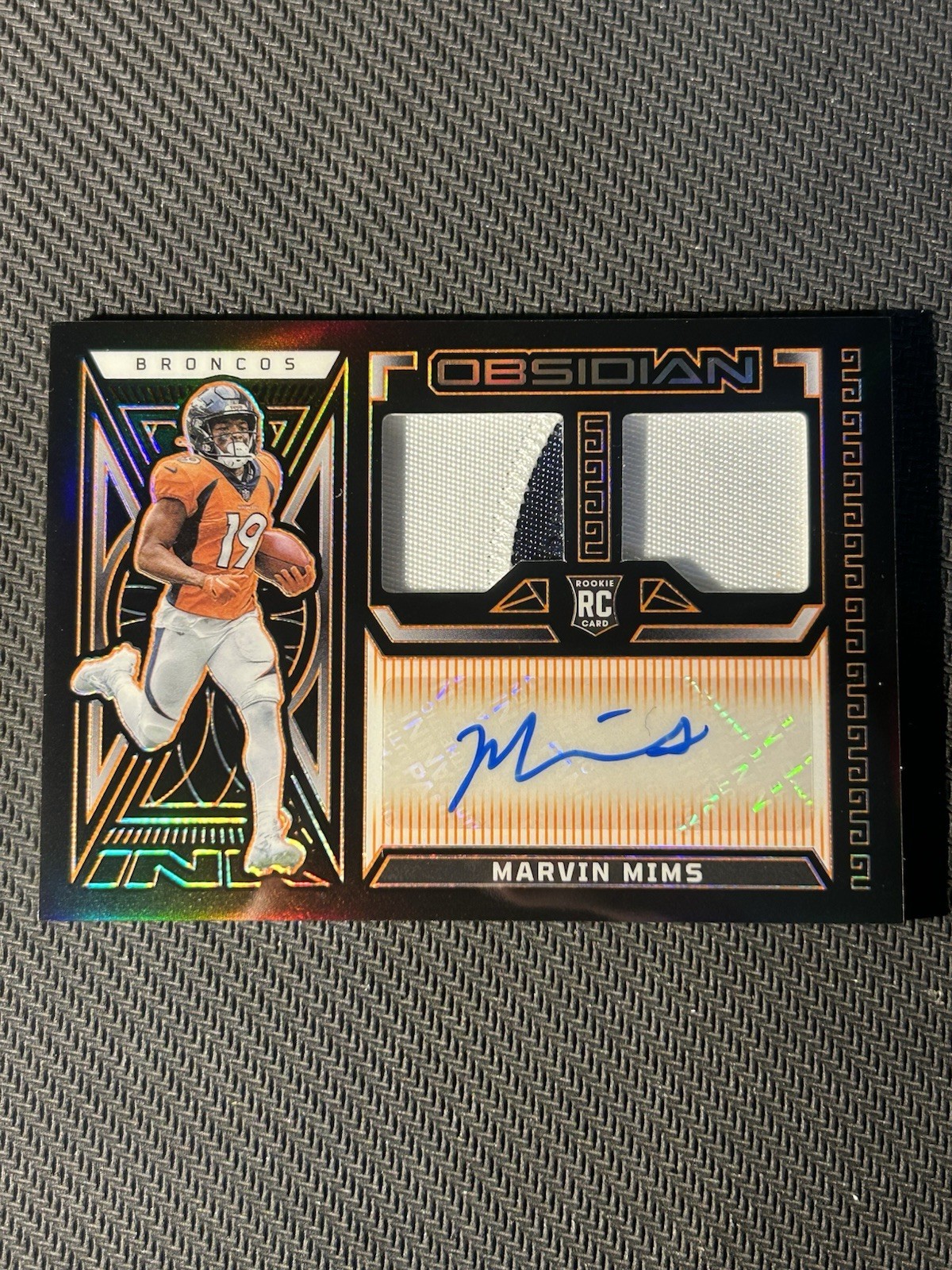 Marvin Mims Panini Obsidian Rookie Jersey Ink #RJIMMI Electric Etch Orange
