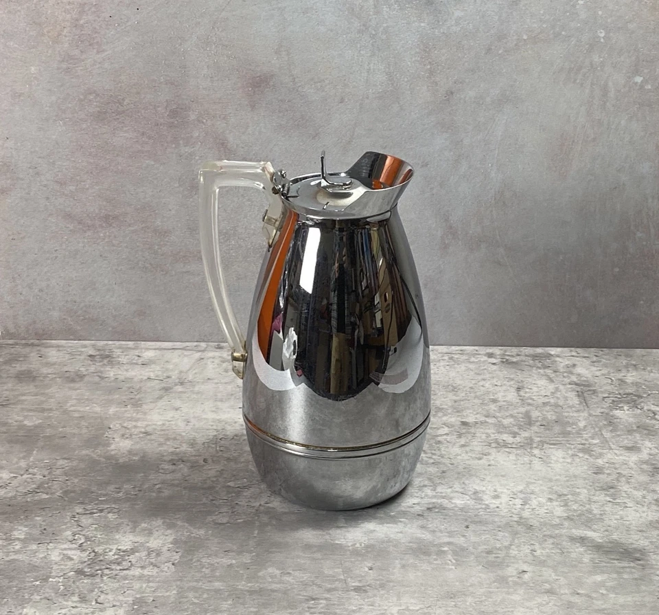 Jarra de café vintage con mango Lucite termo de 9" aislada 2585 MCM acero inoxidable 1950 Foto 2 de 4