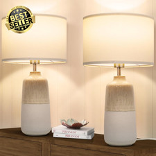 Bedside Lamps Set of 2 Ceramic Table Lamps w/Fabric Shade 3 Color LED for Bedroo