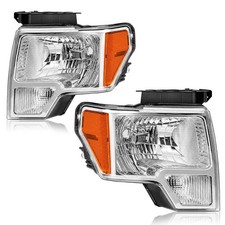 2009-2014 Ford F150 Amber Reflector Chrome Pickup Headlights