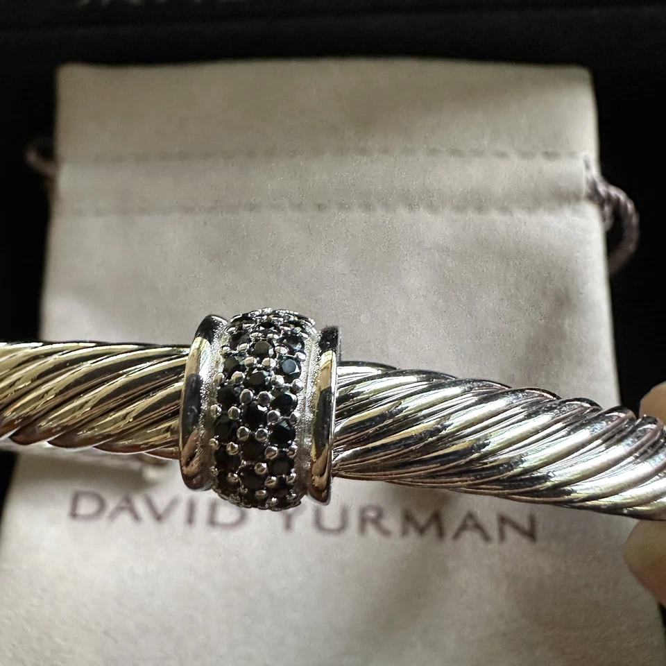 David Yurman Sterling Silver 7mm Pave Black Diamond Cable Cuff Bracelet SZ:M - Image 4 of 4