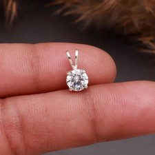 1Ct Round Cut Moissanite Women's Solitaire Pendant 14K White Gold Plated Silver