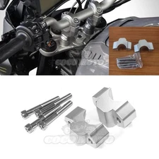 Silver CNC Motorcycle HandleBar Fat Bar Mount Clamps Risers Adapters For MT-10