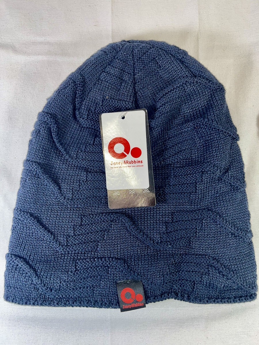 Janey & Rubbins Winter Baggy Navy Blue Knit Beanie Hat Warm Villi
