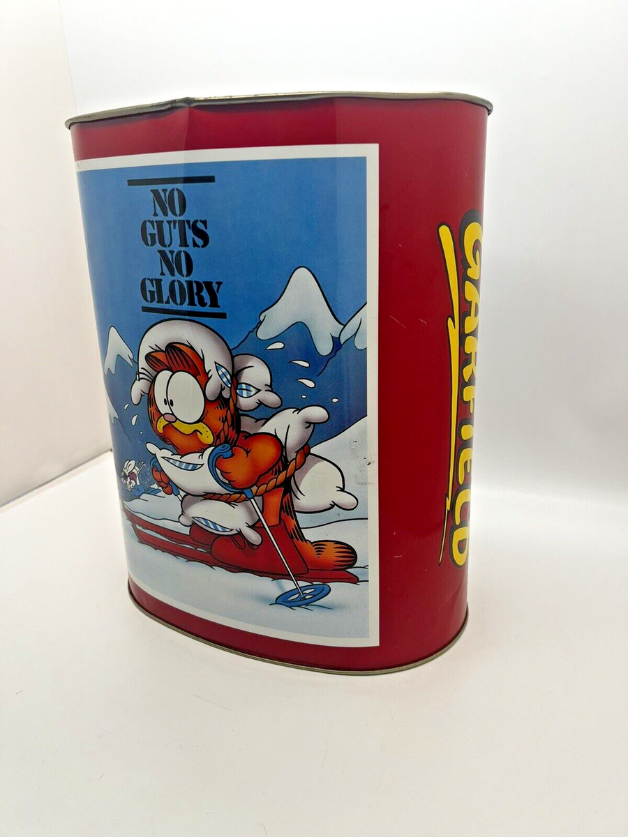 Vintage Garfield Metal Trash Can - 1978 No Guts No Glory - cat on
