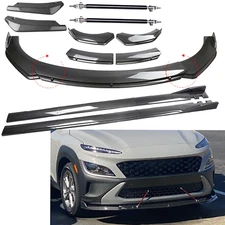 For Hyundai Kona Carbon Fiber Front Bumper Lip Spoiler & Side Skirt Body Kits