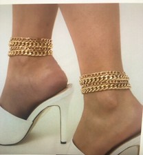 Anklets 4Pcs/Set Gold Vintage Boho Cuban Chunky Chain for Women