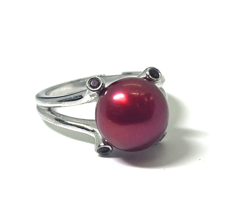 Sterling Silver Vintage 10mm Red Mabe Pearl & Garnet Ring